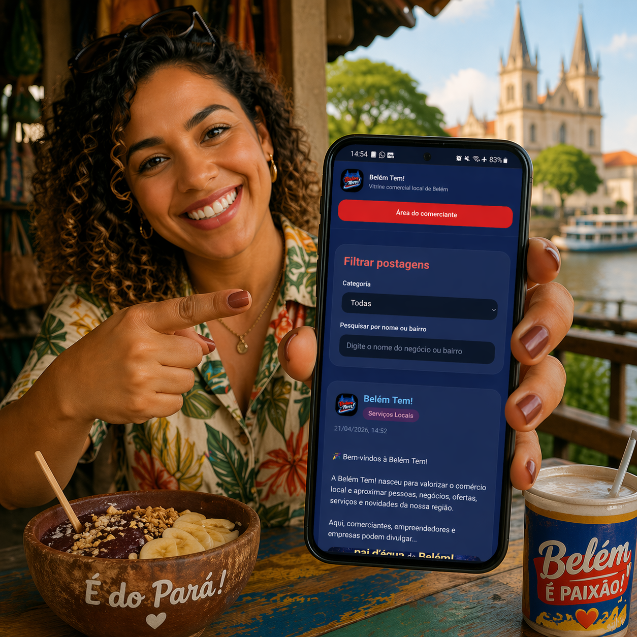 Cliente usando a Belém Tem no celular em Belém